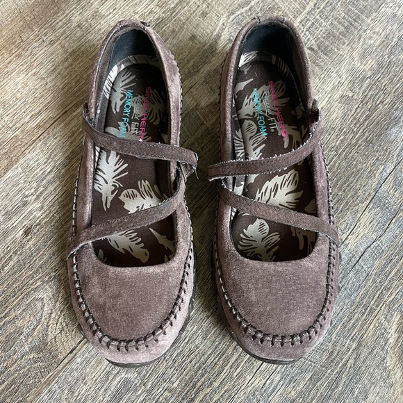 Sketchers leather mary jane chocolate brown memory foam shoes - Picture 2 of 11